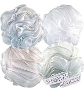 Loofah-Bath-Sponge XL-75g-Soft-Set by Shower Bouquet: 4-Pack-Pastel-Colors - Extra-Large Mesh Pou...