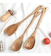 Slant-tailed Wooden Kitchen Utensil, Set of 3, Large Wooden Cooking Spoon 17INCH Long Handle, (Co...