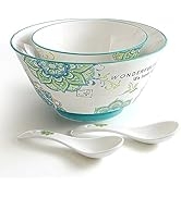 AYFDISHS Salad Bowls, 8 inch Large Serving Bowls and 6 inch Ceramic Salad Bowl Set with 2 Spoons,...