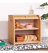 UIELPT Bamboo Bread Box for Kitchen Countertop: 2-Layer Large Capacity Bread Storage, Rustic Farm...