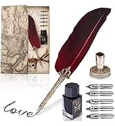 Feather Quill Pen Ink Set - igraphy Dip Pen Set Fountain Pen Ink Red Feather Pen Display Case...