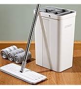 JOYMOOP Mop and Bucket with Wringer Set, Flat Floor Mop and Bucket, Mop for Floor Cleaning with 3...