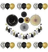 PARTY CHIC Black and Gold Party Decorations for Adults | 25 Piece Kit | Ballons, Banner, Fans Bla...