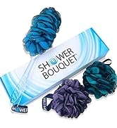 Loofah-Charcoal Back-Scrubber & Bath-Sponge Color-Set by-Shower-Bouquet: 1 Long-Handle-Back-Brush...