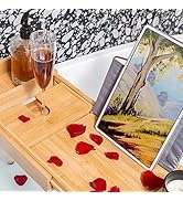 UIELPT Bamboo Bathtub Caddy Tray: Expandable Bathroom Accessories for Bathtub with Candle, Wine G...