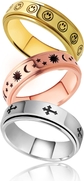 Tri-color Cross, Simley Face, Sun Moon Star Ring Set