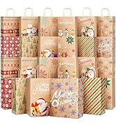 TranquilBliss 12 Unique Designs Christmas Gift Bags, Made with Premium Kraft Paper Holiday Gift B...