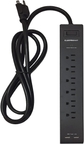 Power Strip 6 Outlets & 2 USB & Black