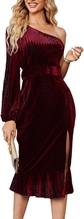 01 One Shoulder Wine Red