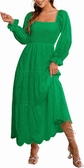 Long Sleeve-smocked Emerald Green