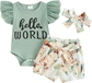 Green Hello Shorts Set