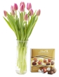 Fresh Pink Tulips With Vase And One Box