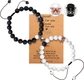 Couple bracelet: King&Queen Crown-Black Lava Rock Stone&White